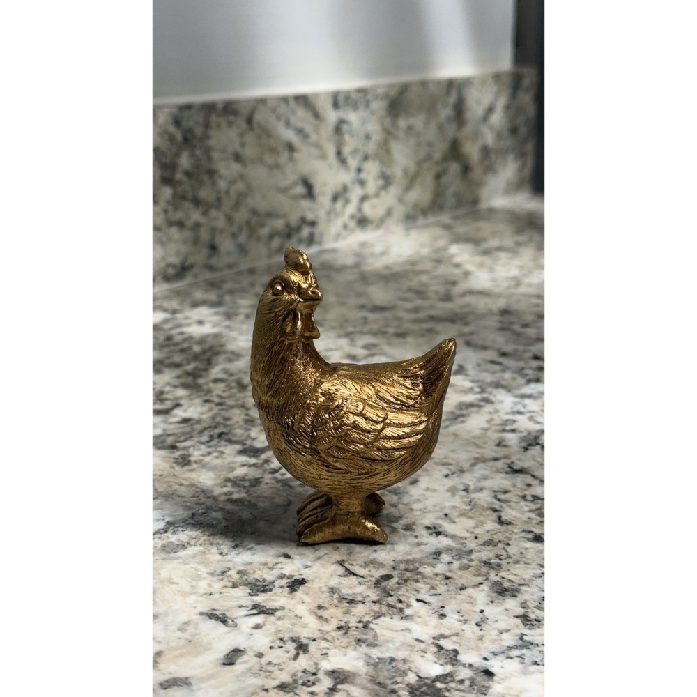 Vintage Gold Metallic Rooster Chicken Decor Figurines Cute